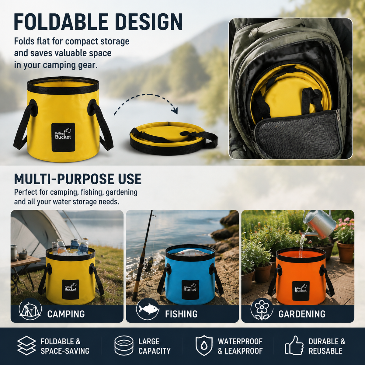 12L/20L Portable Folding Water Storage Bucket
