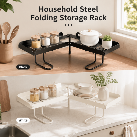 Steel Foldable Shelf Organizer for Homeowners - No-Drilling Over-Faucet Caddy with Adjustable Legs