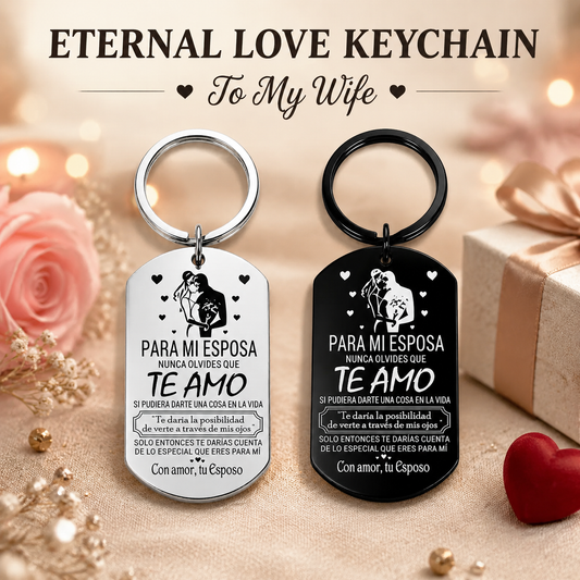 To My Wife Forever Love Keychain, Stainless Steel Keyring