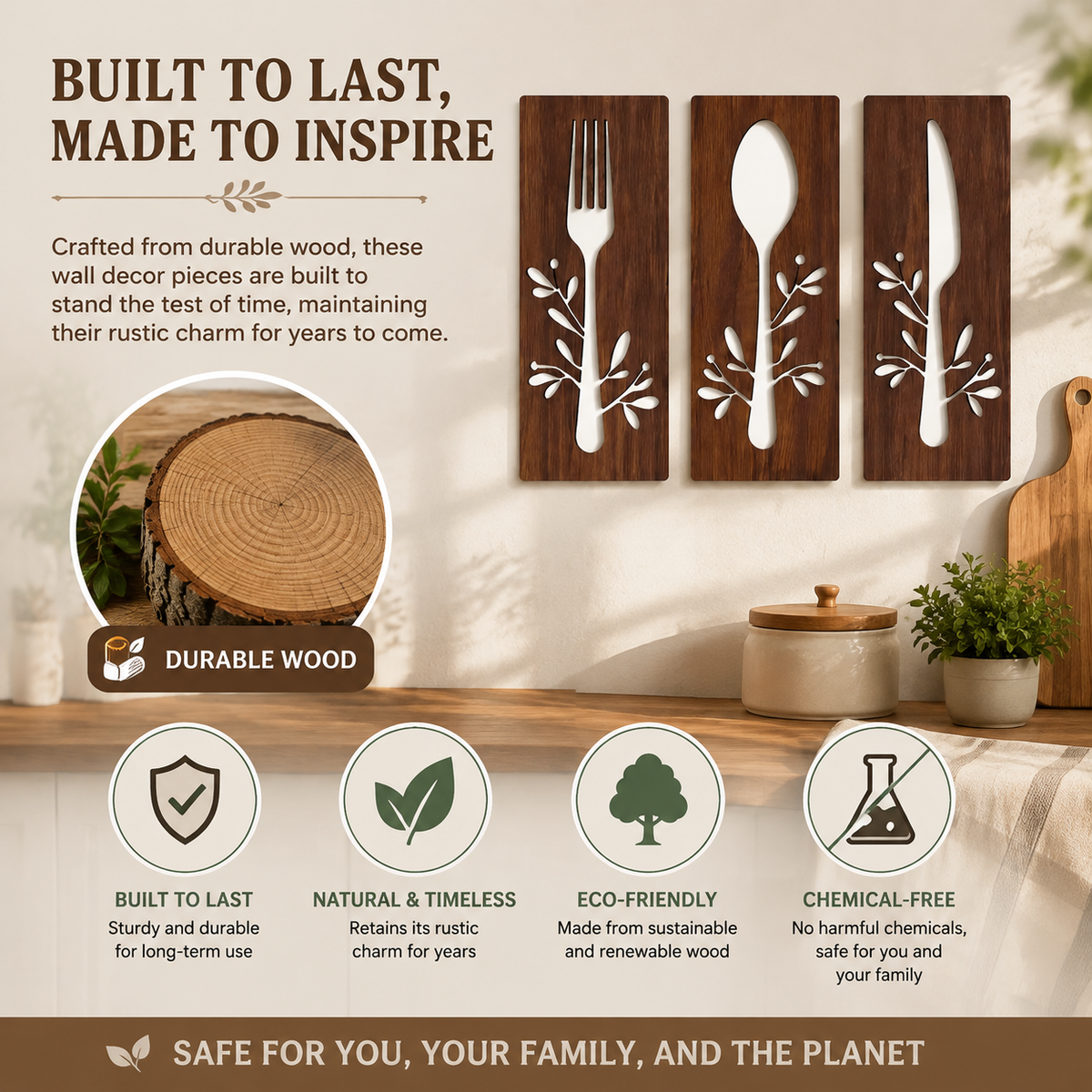 3-Piece Wooden Kitchen Wall Signs