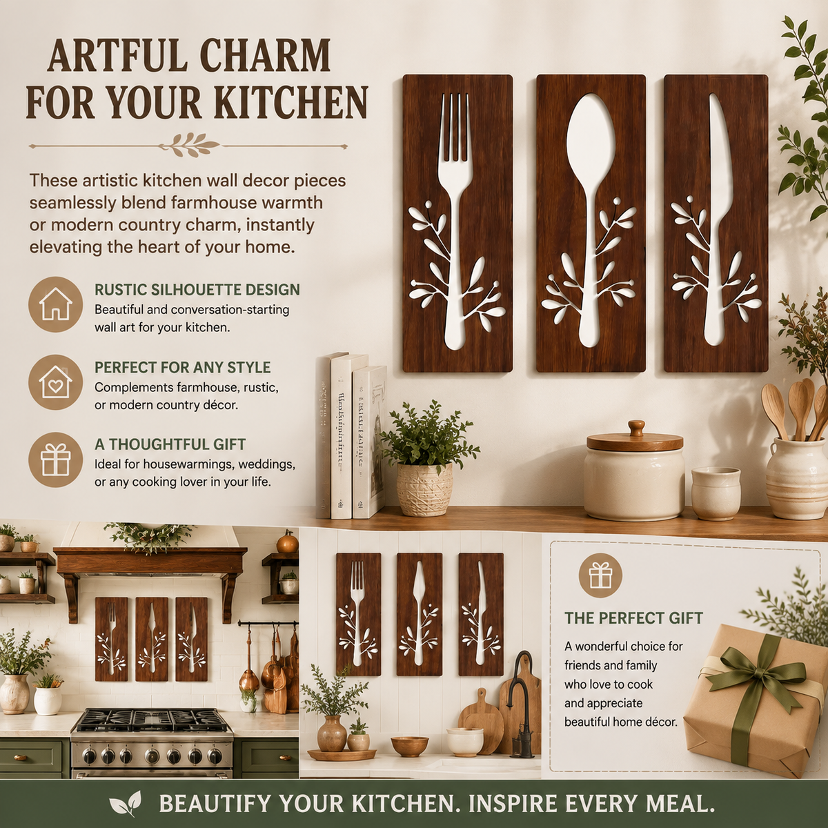 3-Piece Wooden Kitchen Wall Signs