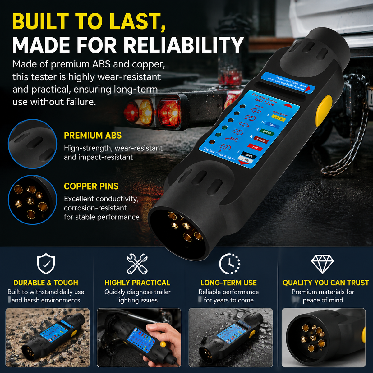 7-Pin Trailer Tester for 12V 7-Way Vehicle Towing Sockets