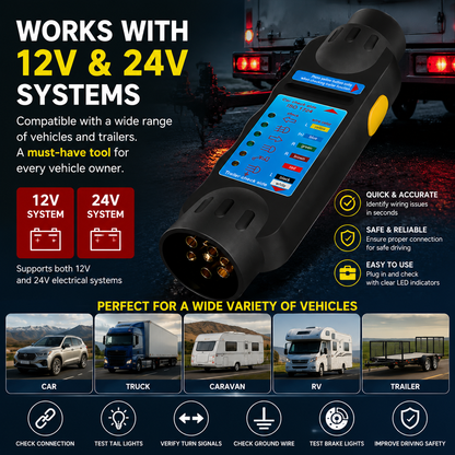 7-Pin Trailer Tester for 12V 7-Way Vehicle Towing Sockets
