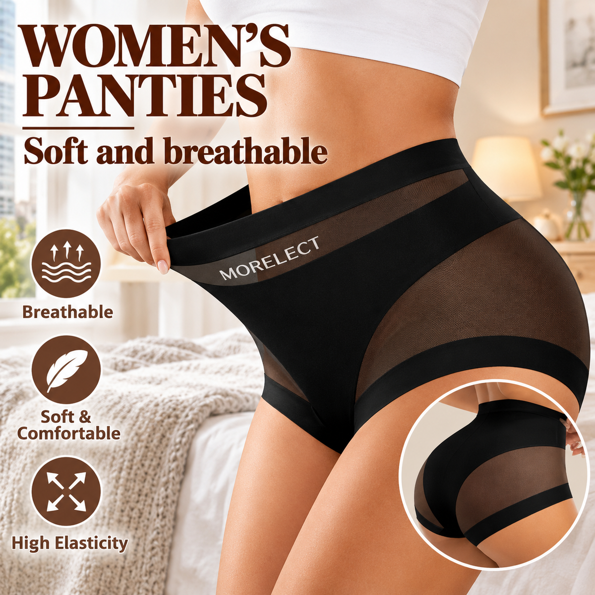4Pcs Women's Knickers, Sporty Chic Style, High Waist Tummy Control