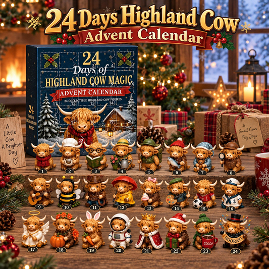 24-Day Highland Cow Advent Calendar - Christmas Countdown Gift Box with Collectible Mini Figurines