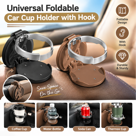 Universal Foldable Car Cup Holder with Hook