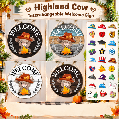 Highland Cow-Shaped Interchangeable Welcome Sign