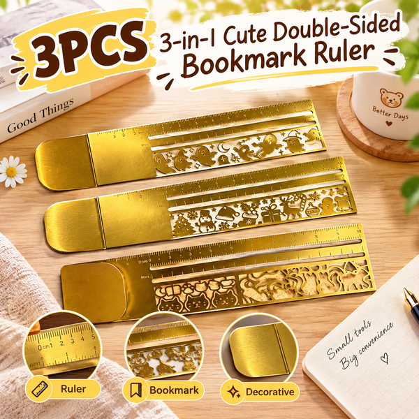 Set of 3 Cute 3-in-1 Double-Sided Bookmark-Rulers