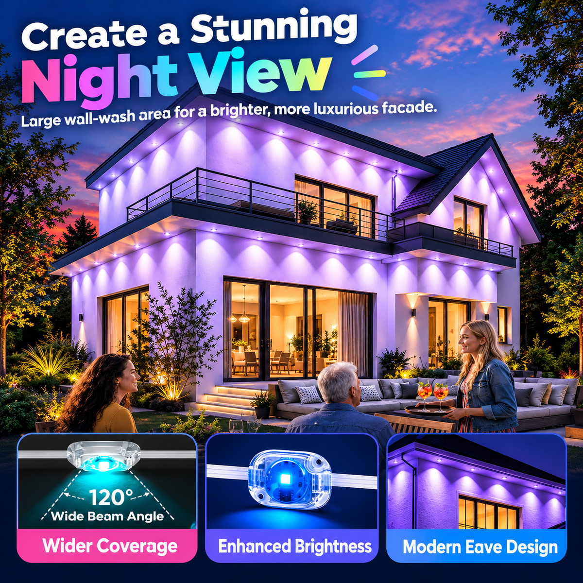 Outdoor Eave LED Strip Lights - Permanent Programmable RGB Changing LED