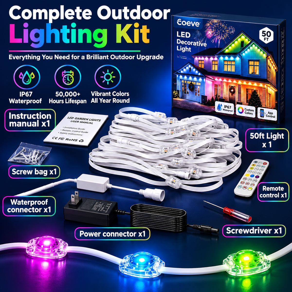 Outdoor Eave LED Strip Lights - Permanent Programmable RGB Changing LED