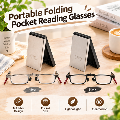 Portable Folding Pocket Reading Glasses, with Slim Metal Phone-Attachable Storage Case