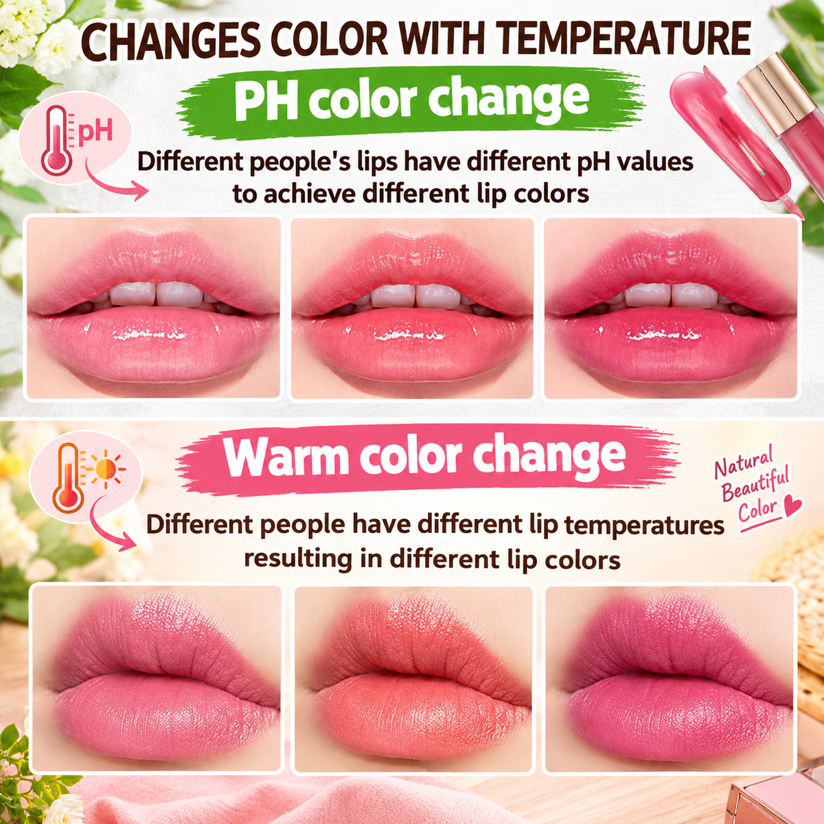 3pcs 24-Hour Color-Changing Lip Balm with Lipstick Effect, Lip Products Makeup