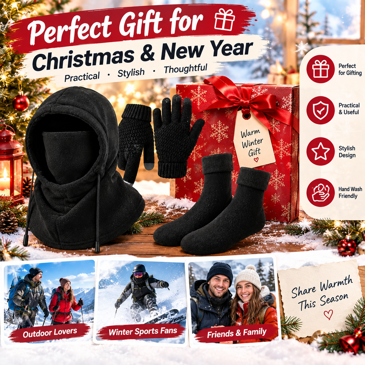 Unisex Adults' 3 Piece Plain Winter Warm Sports Gear Set