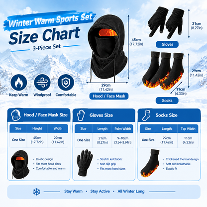 Unisex Adults' 3 Piece Plain Winter Warm Sports Gear Set