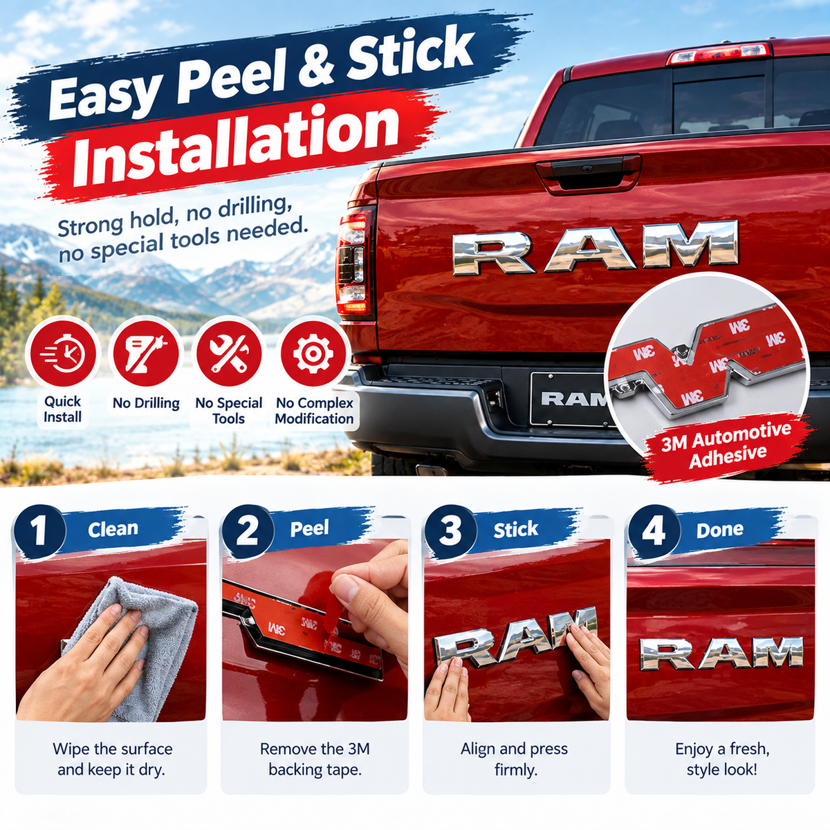 Suitable for Dodge RAM tailgate 3D emblem