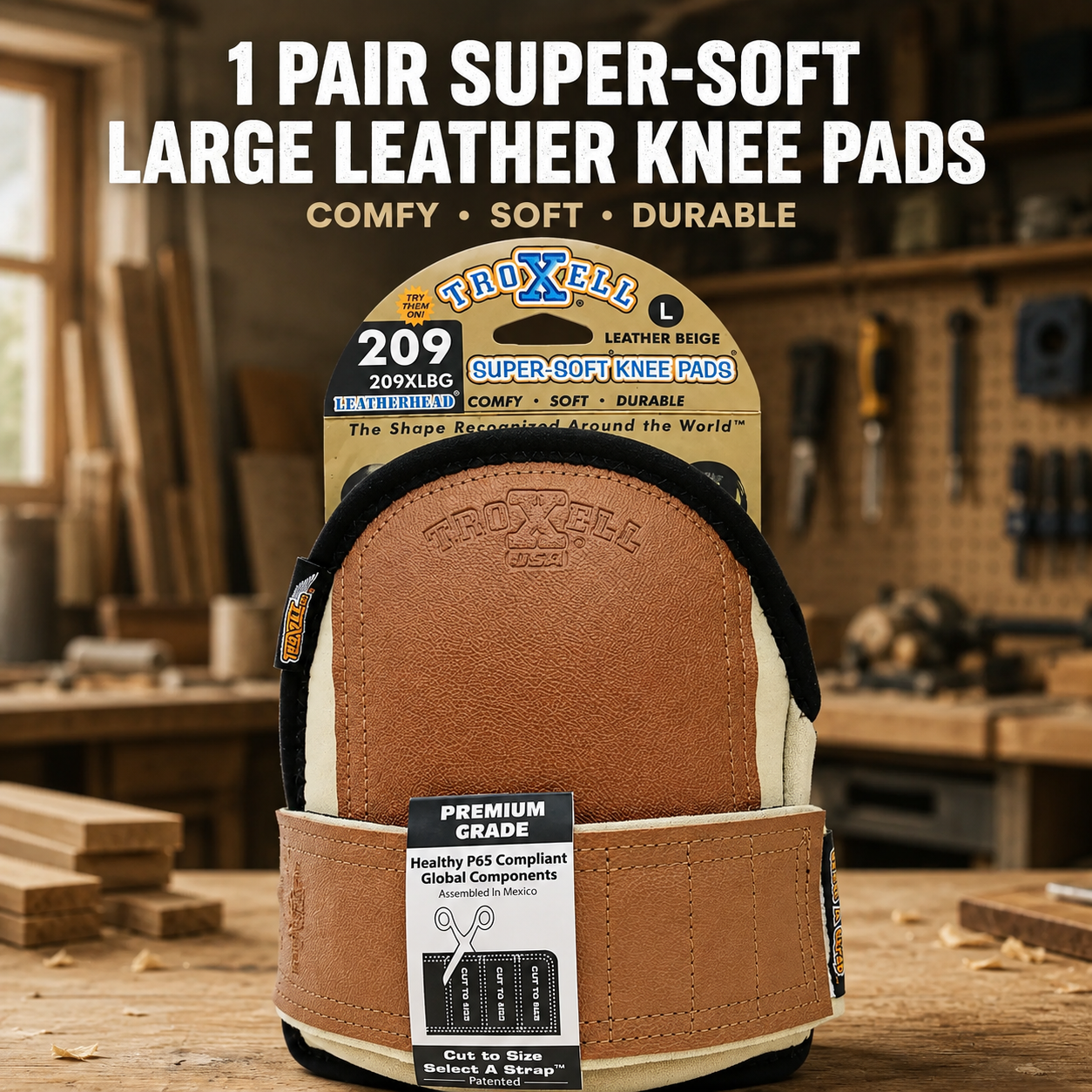 Pair of Extra-Soft Large Grey Leather-Topped Knee Pads