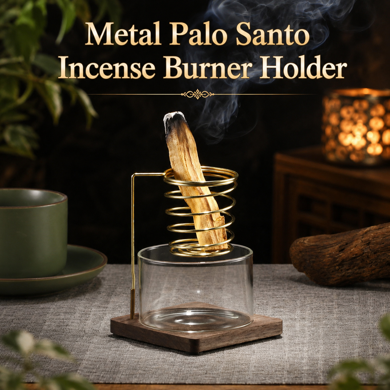 Metal Palo Santo Burner Stand with Glass Ash Tray