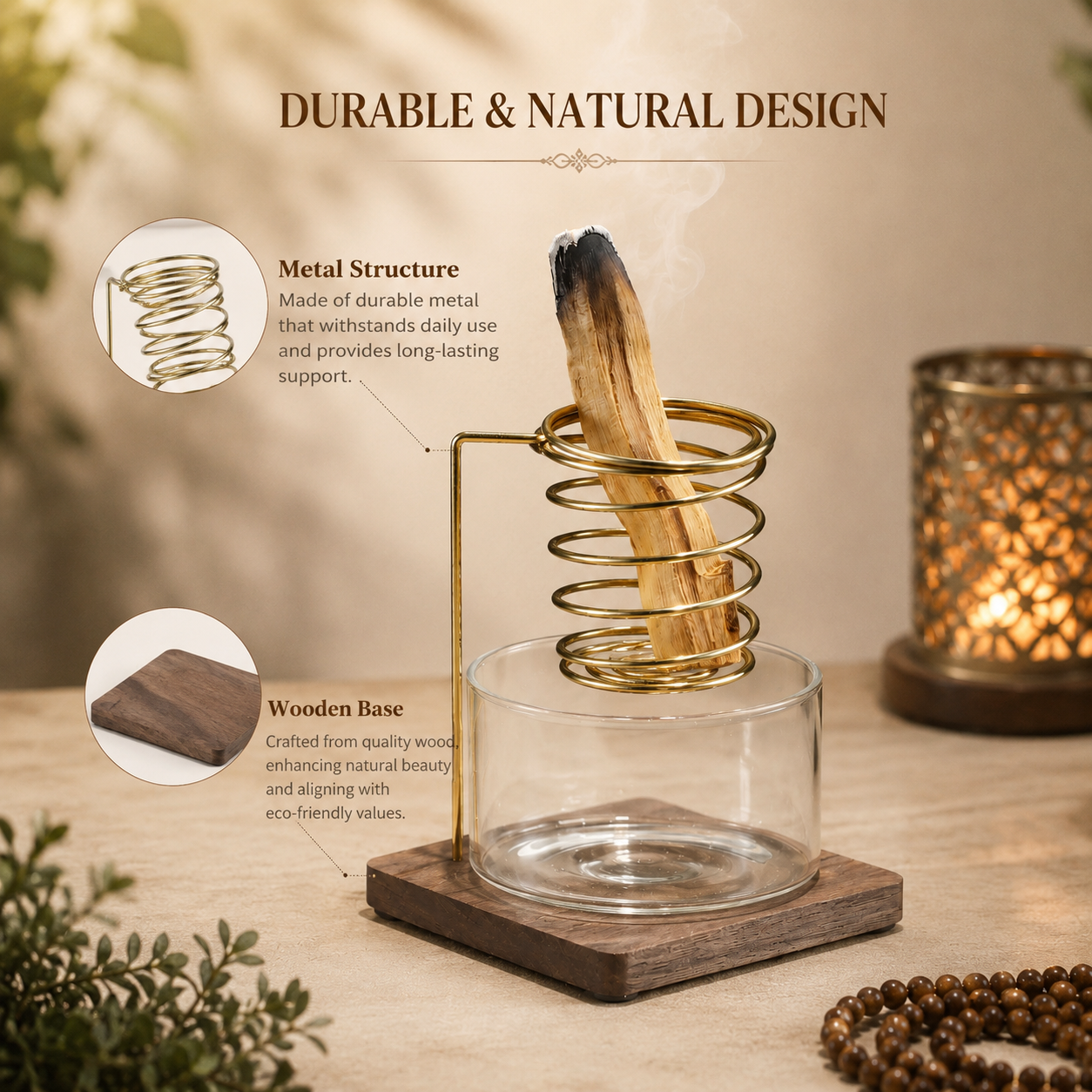 Metal Palo Santo Burner Stand with Glass Ash Tray