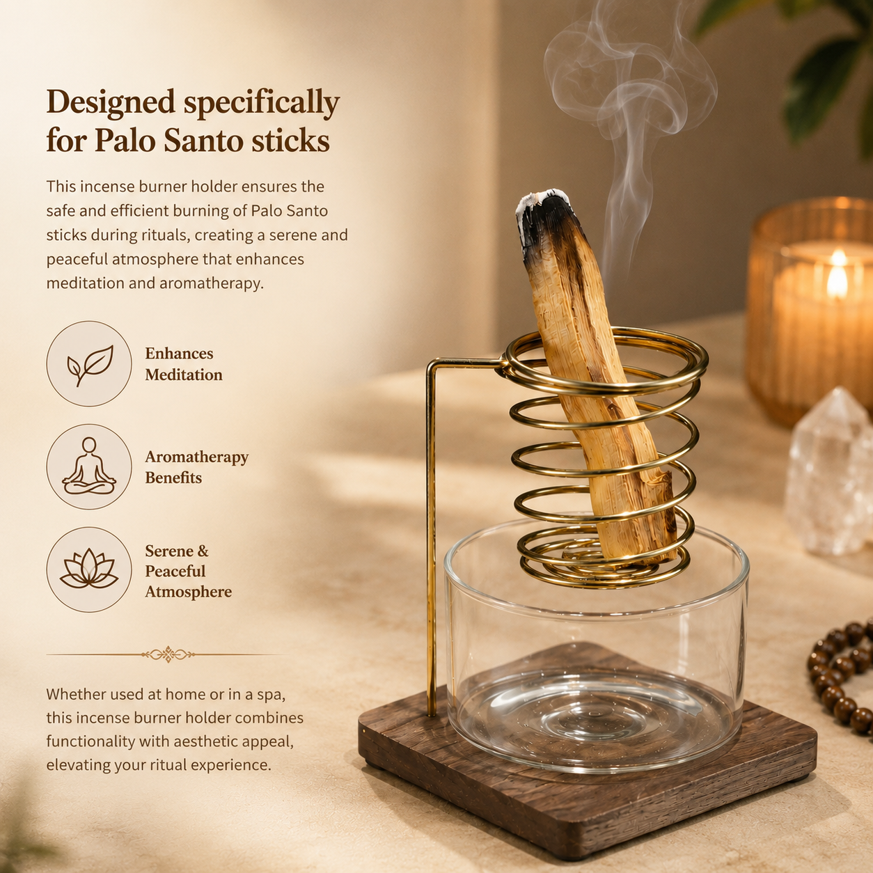 Metal Palo Santo Burner Stand with Glass Ash Tray