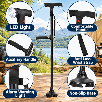 Foldable Smart Cane for Seniors, Adjustable Walking Stick with LED Light
