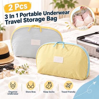 2 Pack 3-in-1 Portable Underwear Travel Organizer Bag Undies Storage Case for Women