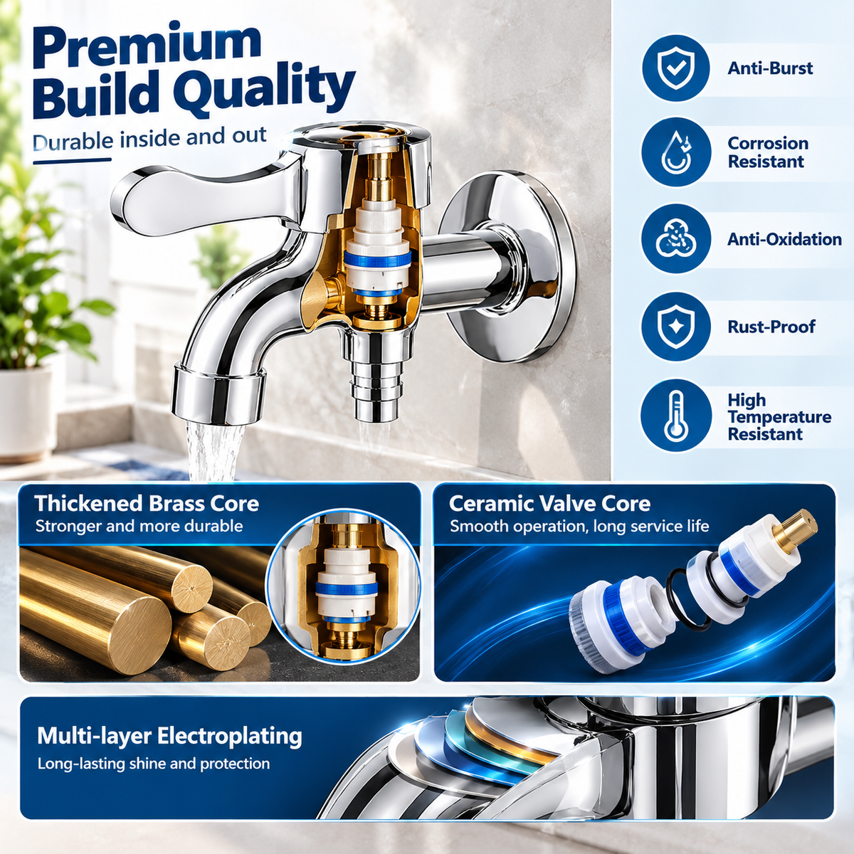 Dual Outlet Dual Control Tap, 1 to 2 Water Splitter Adapter