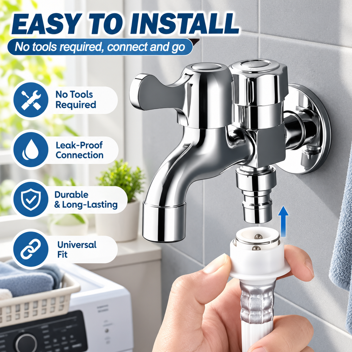 Dual Outlet Dual Control Tap, 1 to 2 Water Splitter Adapter