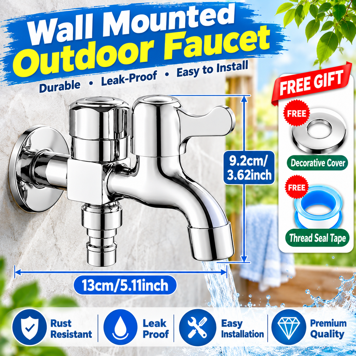 Dual Outlet Dual Control Tap, 1 to 2 Water Splitter Adapter