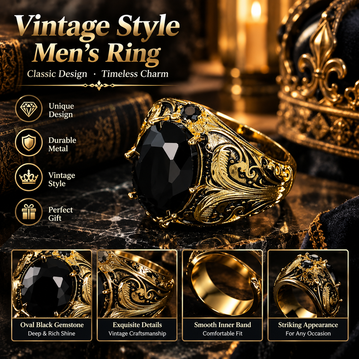 Vintage Men's Marquise Cut Ring
