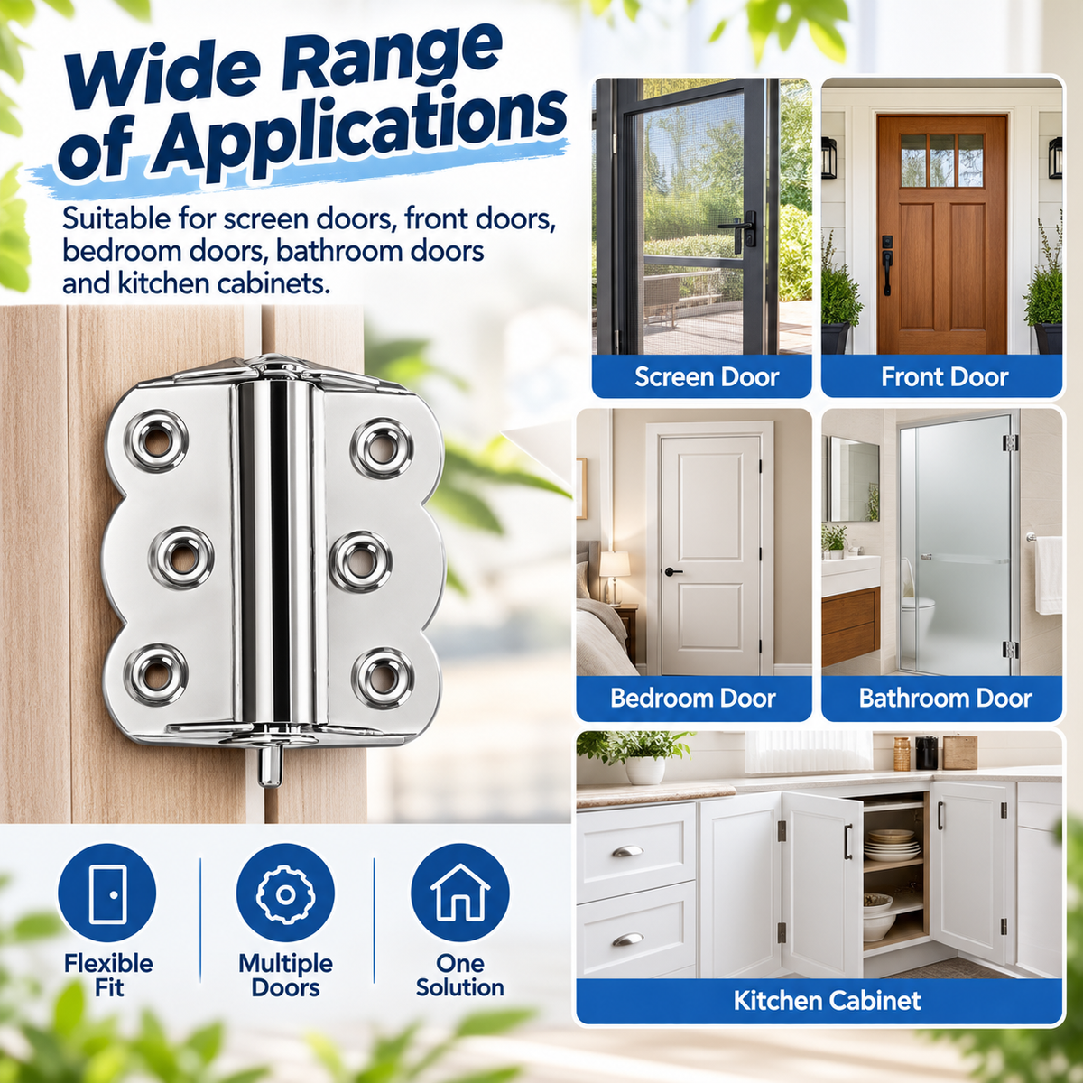 2-Pack Spring-Loaded Stainless Steel Self-Closing Screen Door Hinges
