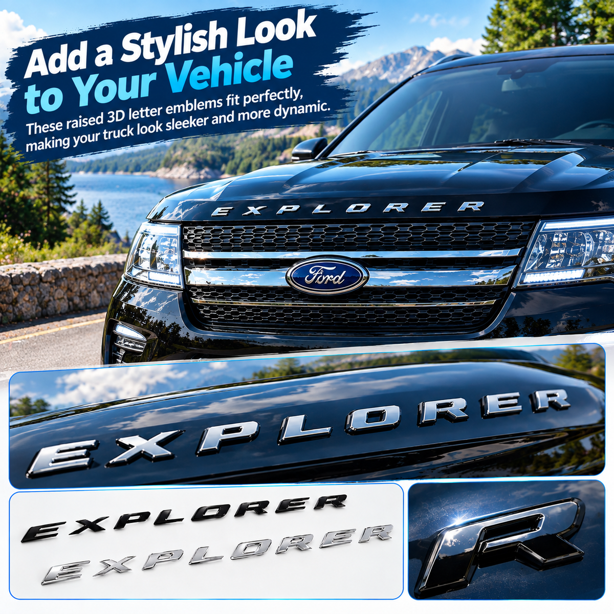 Front Hood Raised Explorer Letters Fit for 2011-2026 Explorer Model Emblem Decal Badge