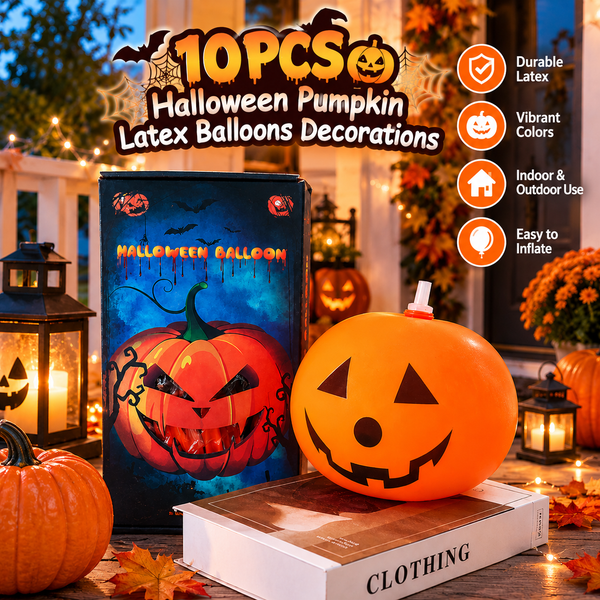 10-Pack Indoor/Outdoor Halloween Pumpkin-Shaped Latex Balloon Decorations