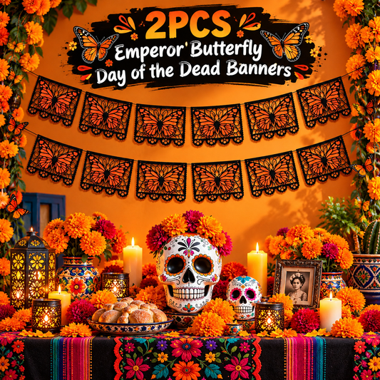 2PCS Monarch Butterfly Day of the Dead Banner