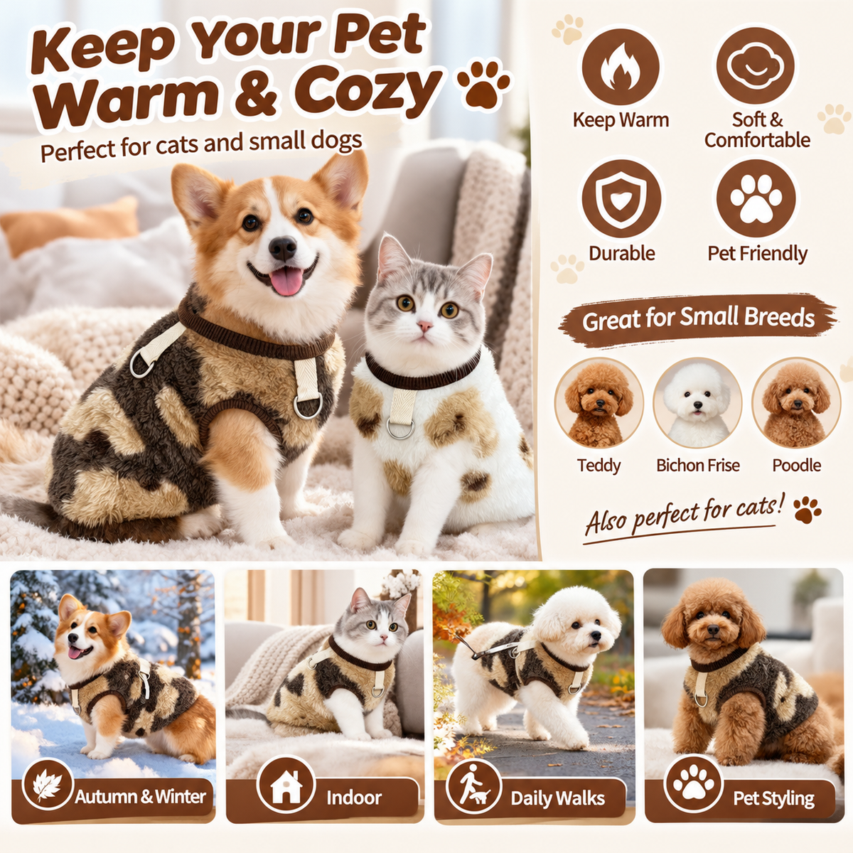 Winter Fleece Pet Vest for Cats & Small Dogs