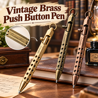 Vintage Brass Style Retractable Writing Pen with Keyring