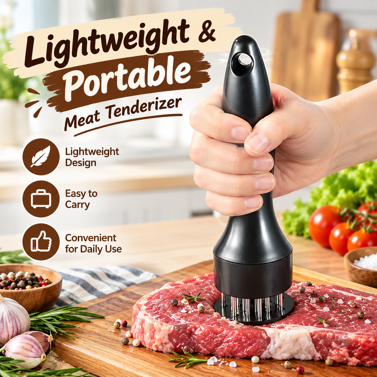 Lightweight Compact Meat Tenderizer Utensils, Ultra-Sharp Stainless Steel Needle Array Blades