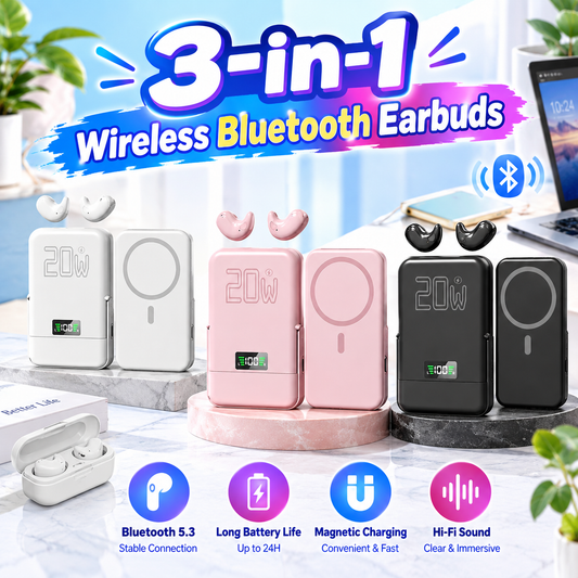 3-in-1 Wireless Bluetooth Headphones with Bluetooth Earbuds