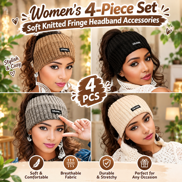 Women's 4-Pack Soft Knit Fringe Headband Accessory