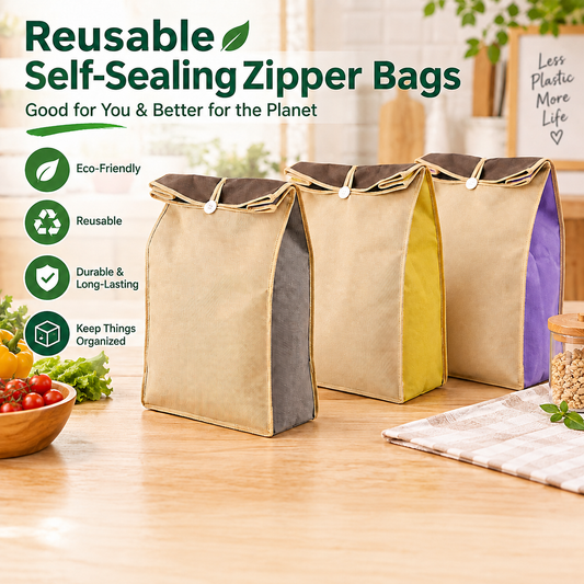 Reusable Self-Sealing Resealable Zipper Bags for Fresh Veg Storage - Breathable