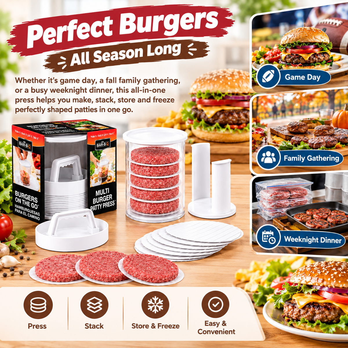 Burger Patty Maker,Multi‑Layer Burger Press Set for BBQ Homemade Prep