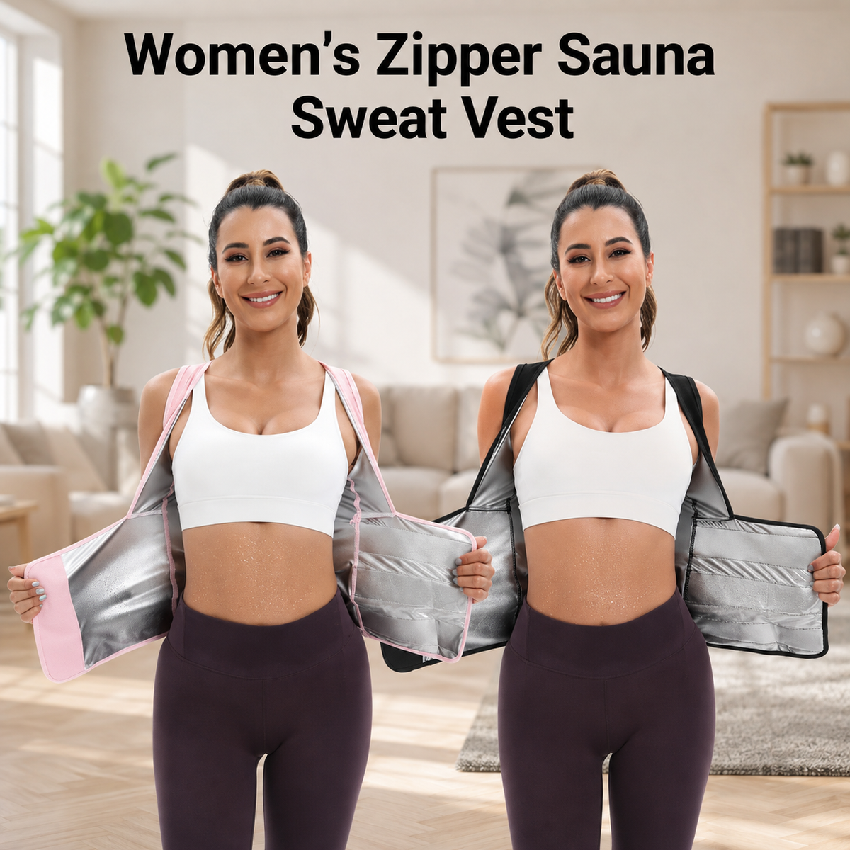Women's Zip-Up Compression Shapewear Vest - Athletic Active Tops with Built-In Bra
