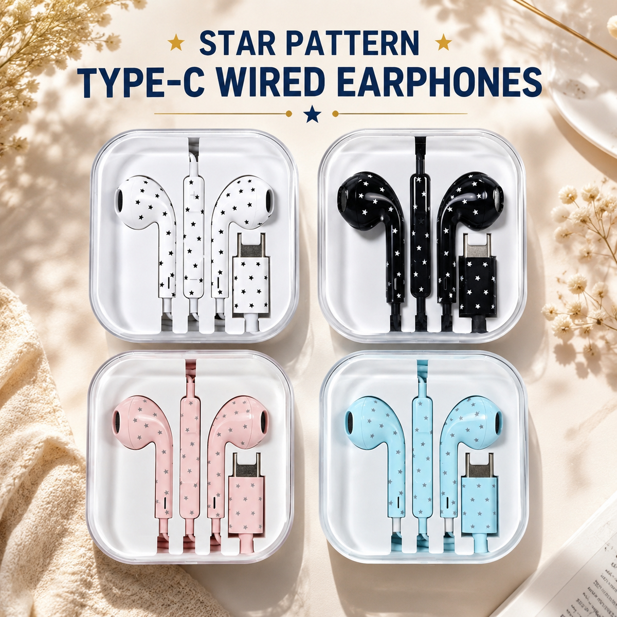 Wired Type-C Earphones with Star Pattern