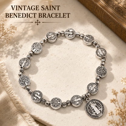 Vintage-style Saint Benedict rosary bracelet