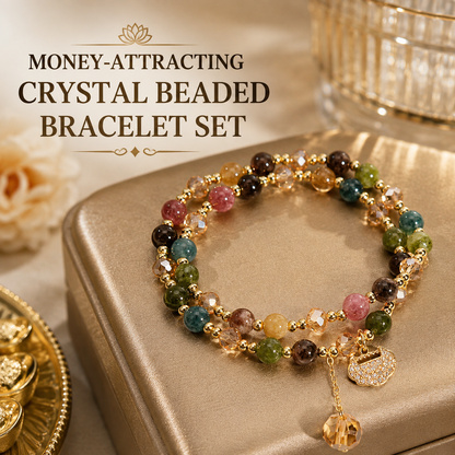 Money Wealth Crystal Bracelet Set Multi Stone Beaded Feng Shui Jewelry