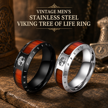 Vintage Men's Stainless Steel Viking Tree of Life Ring