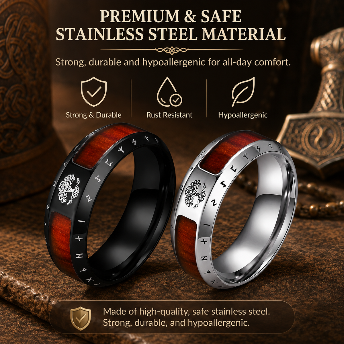 Vintage Men's Stainless Steel Viking Tree of Life Ring