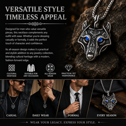 Viking Wolf Head Geometric Pendant Necklace for Men
