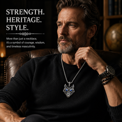 Viking Wolf Head Geometric Pendant Necklace for Men