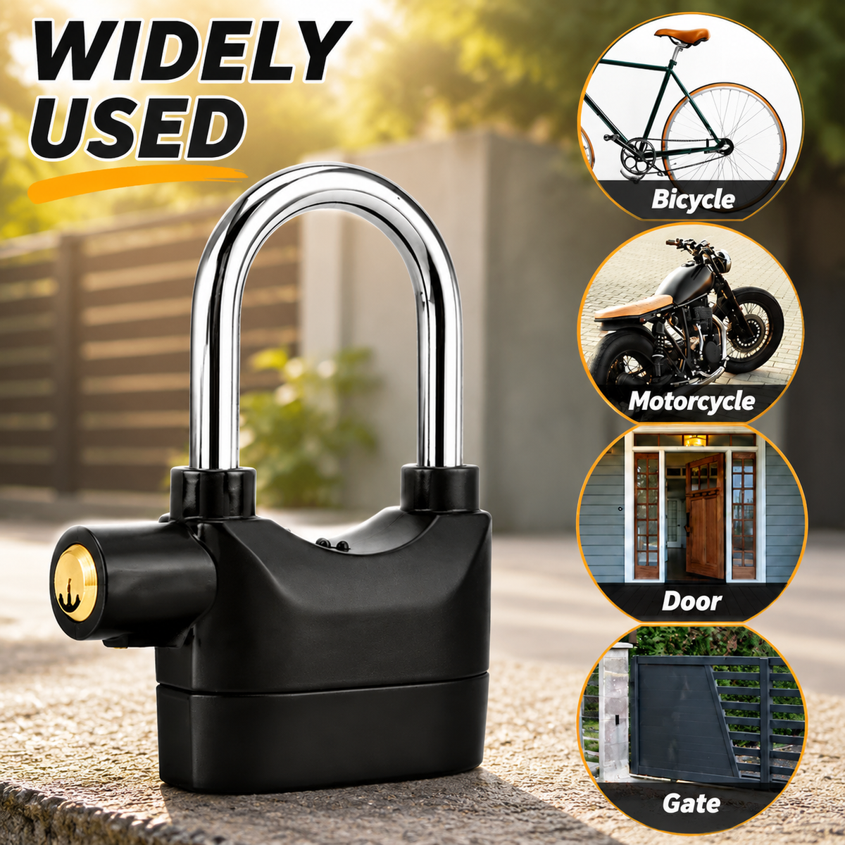 Alarm Hanging Lock, 110db Outdoor Stainless Steel Door Alarm Lock, Includes 3 Keys,