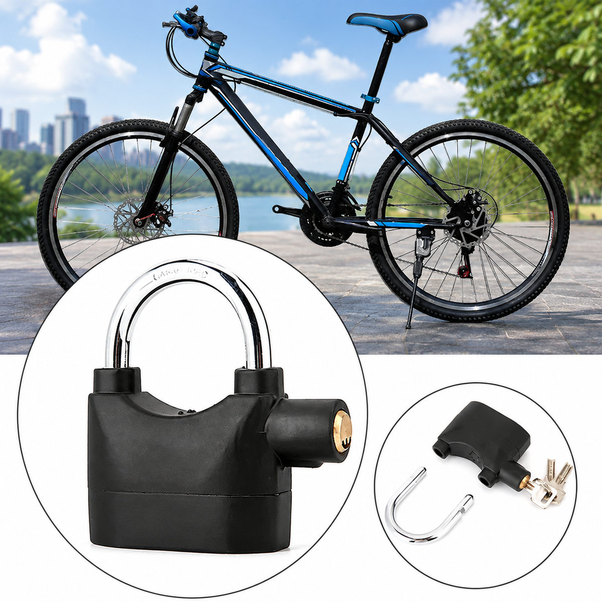 Alarm Hanging Lock, 110db Outdoor Stainless Steel Door Alarm Lock, Includes 3 Keys,